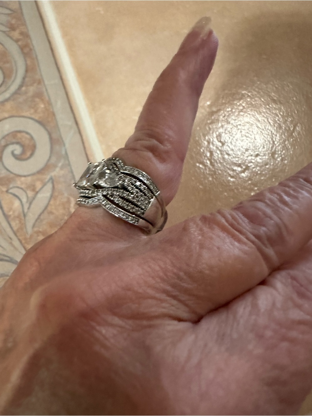 Julia Sterling Silver Brilliant Princess-Cut White Stone Silver-Bridal Ring Set - Picture 8 of 13